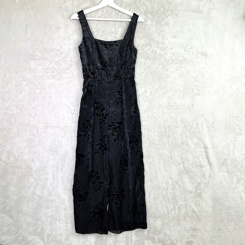 Anthropologie Moulinette Soeurs Black Floral Velvet Burnout Jumpsuit Sz 0 Goth
